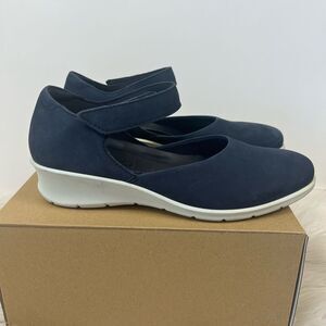 Ecco Felicia Mary Jane wedge blue nubuck leather sandals size 38